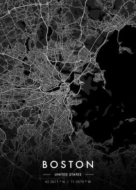 Boston City Map Dark