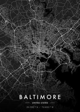 Baltimore City Map Dark