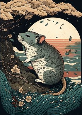 Rat Ukiyo e Japan China