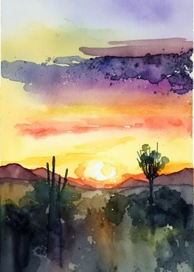 Desert Sunset Watercolor