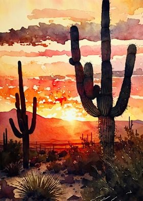 Desert Watercolor Sunset