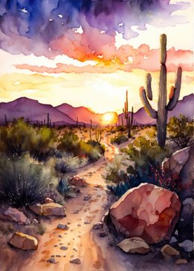 Desert Sunset Watercolor