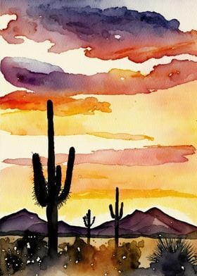 Desert Sunset Watercolor