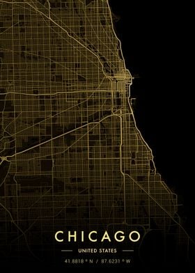 Chicago City Map Gold