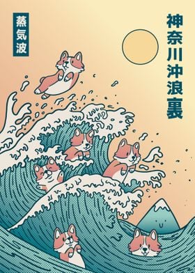 Cute Corgi dogs Surfing 